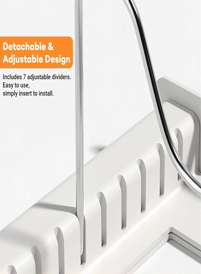 Beruyu Expandable Pot and Pan Organizer Rack for Cabinet, Pot Lid Organizer Holder with 7 Stainless Steel Adjustable Dividers for Kitchen Cabinet Organizer and Storage (White) - Image 4